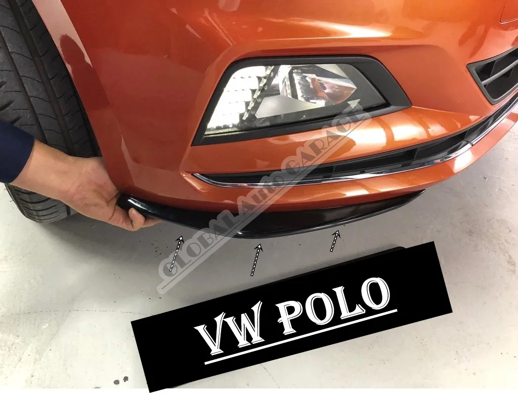 For VOLKSWAGEN POLO Front Bumper Attachment Lip 2009-2020 Piano Glossy Black Splitter Diffuser Universal Spoiler Bumper