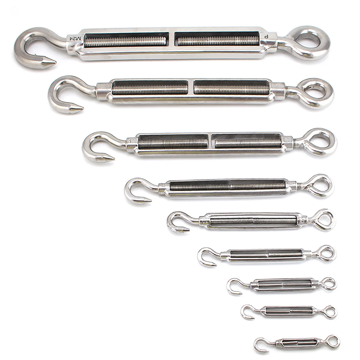 1pcs M16 M18 M20 M22 M24 A2 304 Stainless Steel Hook & Eye Turnbuckle Wire Rope Tension Tightener