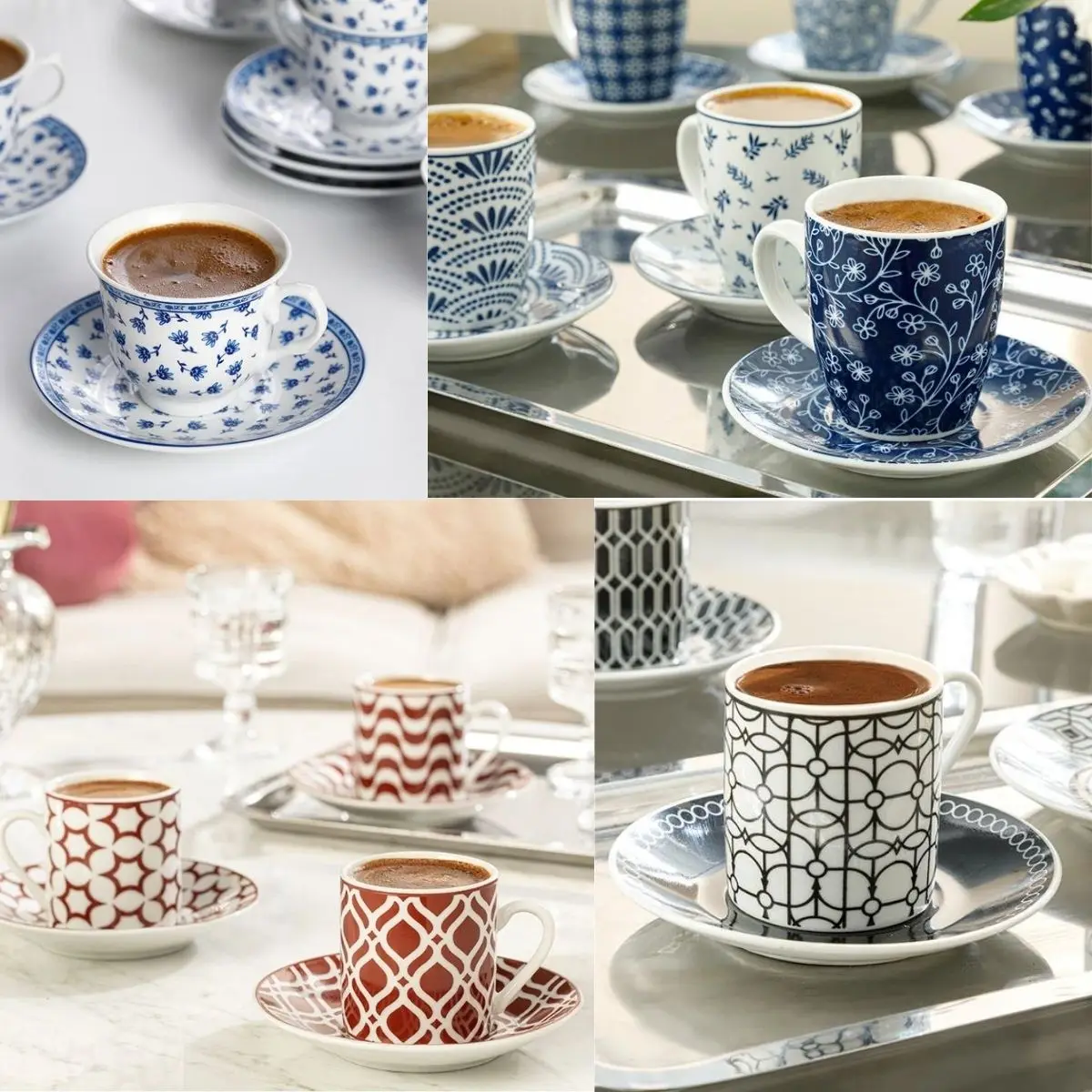 

Coffee Cup Sets for 6 Person Porcelain Espresso Turkish Coffee Stylish Cups and Saucers Ceramic Creative Mugs European Luxury