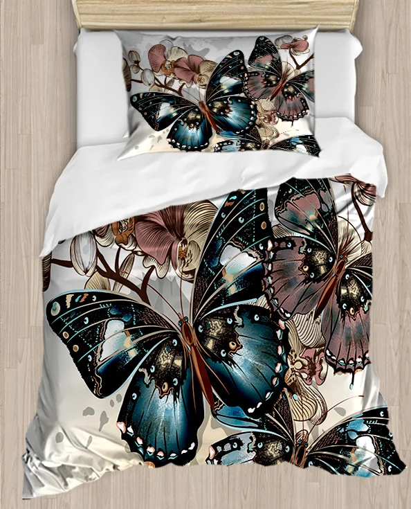 

Else Green Butterflies Brown Floral 4 Piece 3D Print Cotton Satin Single Duvet Cover Bedding Set Pillow Case Bed Sheet