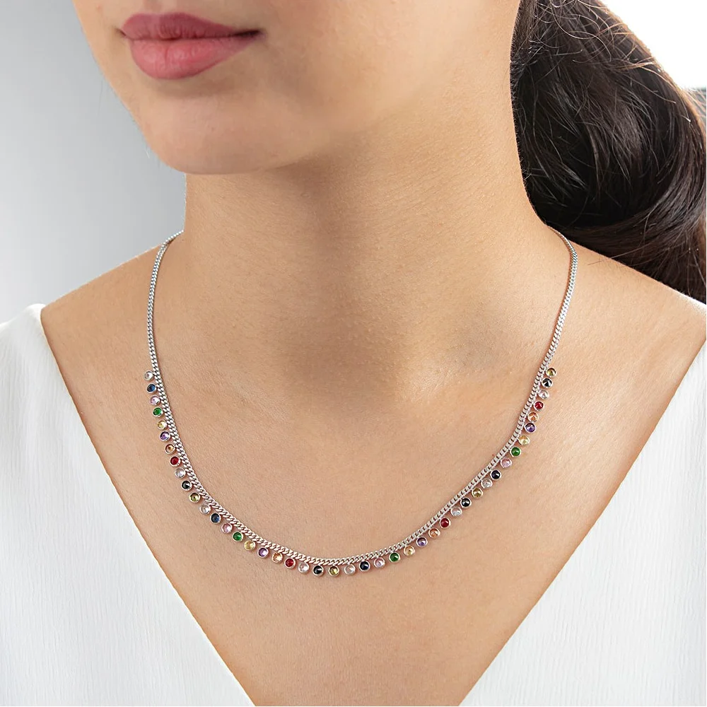 

Women's 925 Sterling Silver Necklace Colorful One cubic zirconia