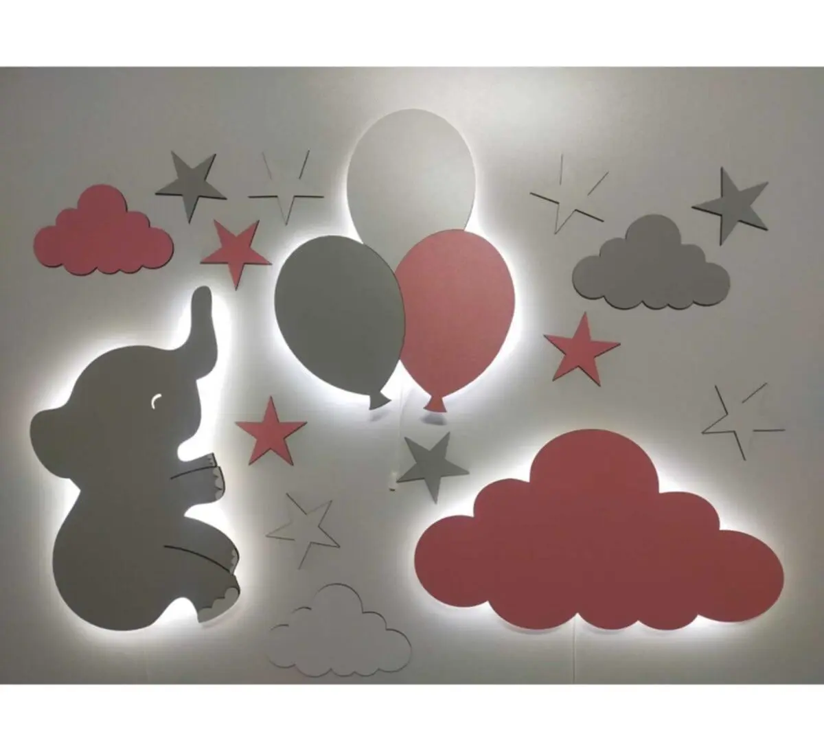 

Kids Room Decorative Wooden Cloud Elephant Flying Balloon Night Light Cord Led Lighting Set Easy Operation