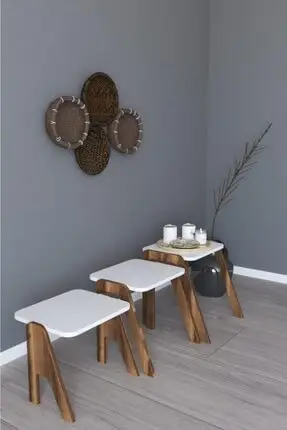 Wooden Coffee Table White Tables Nested Center Table Side Tables Wooden Side Tables 45 Cm Rectangular Table
