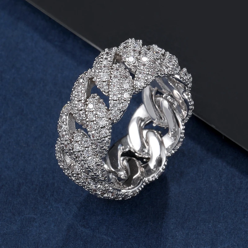 HIP Hop Classic CZ Cuban Prong Ring Gold Silver Color Iced Out Zircon Charm Ring For Men Women Jewelry Size 8-10