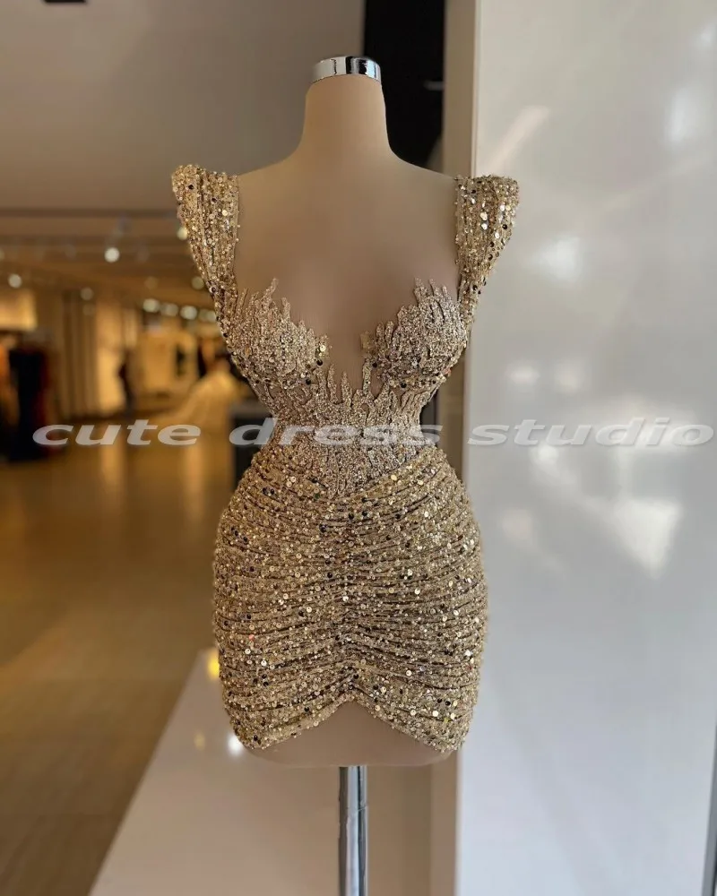 Sparkly Mini Cocktail Dresses For Women Sequin Customized Short Birthday Outfit Party  Dress vestido de fiesta Short Prom Gowns