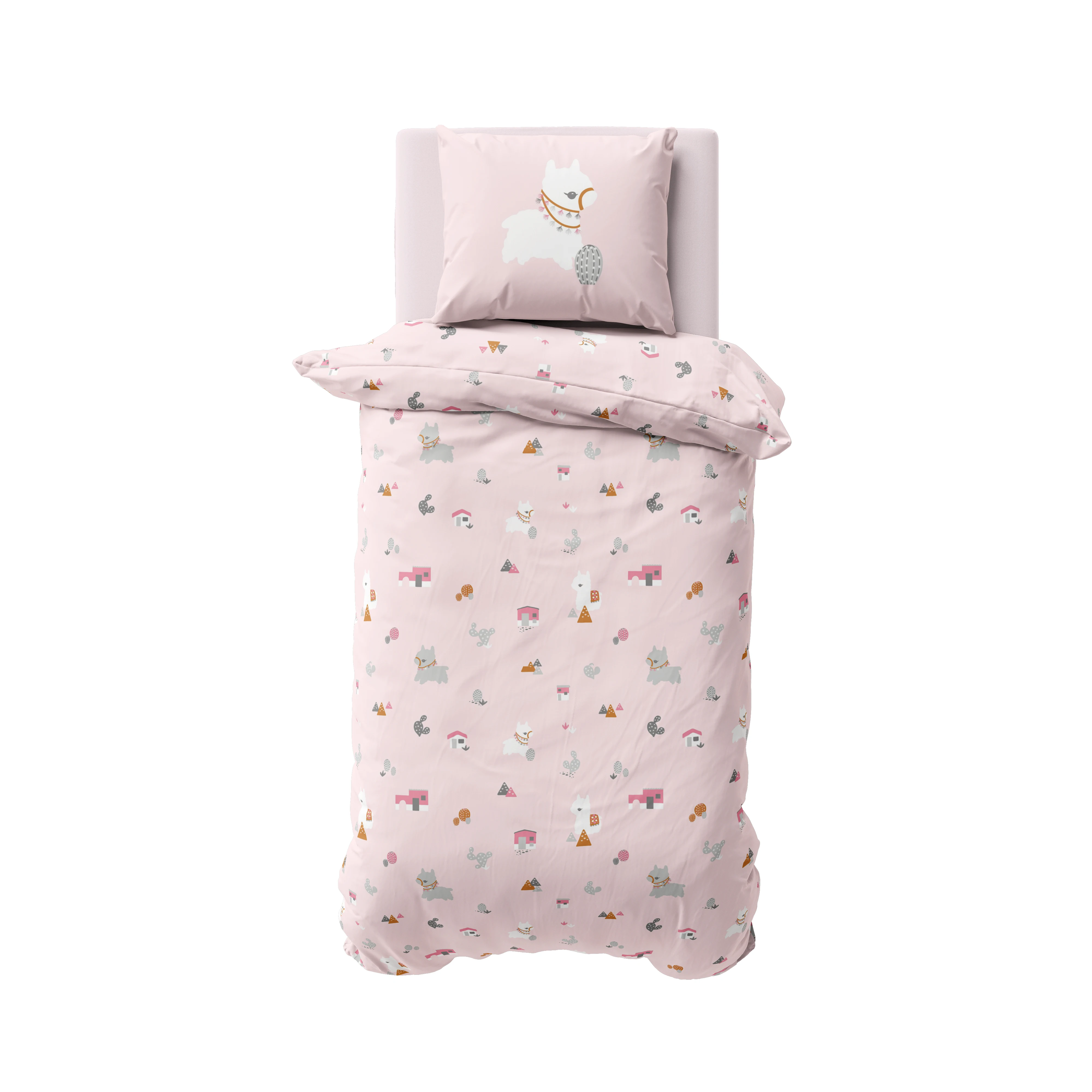 100% cotton pritend single duvet cover set , 160x220 duvet cover with button close and 50x70 pilllowcase , Lama Pink