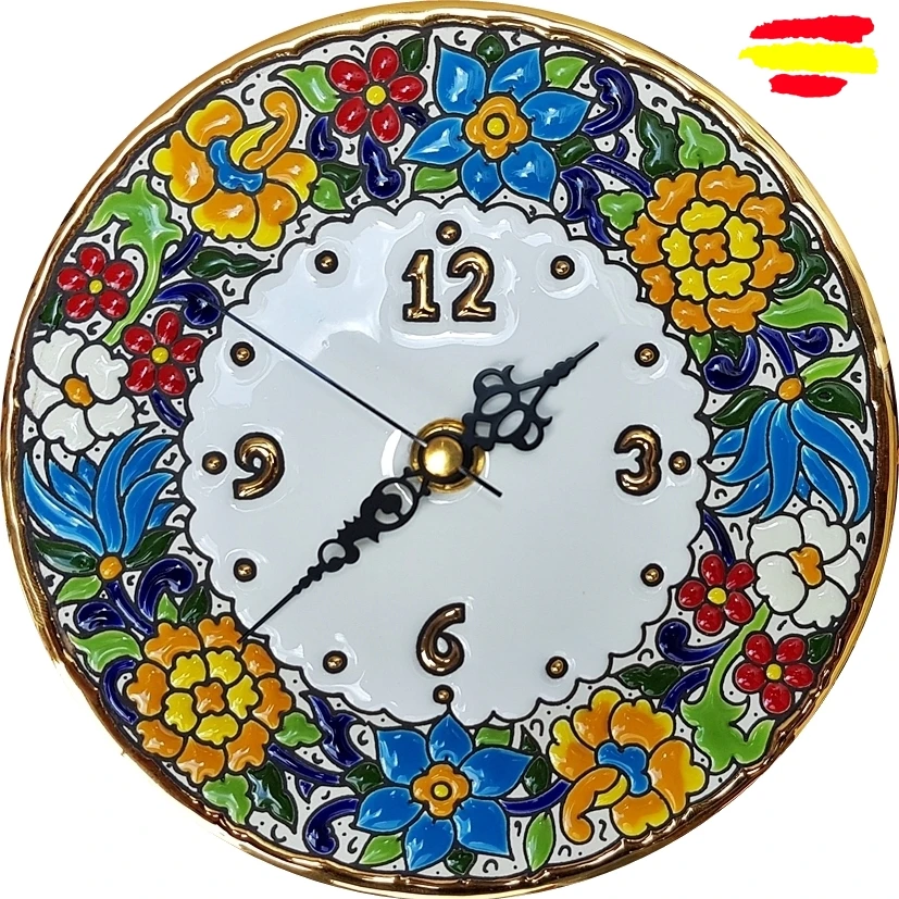 Spanish ceramic watch 17 cm/6,7 inch handmade enamelled diameter-24 carat gold-Art-home and decoration