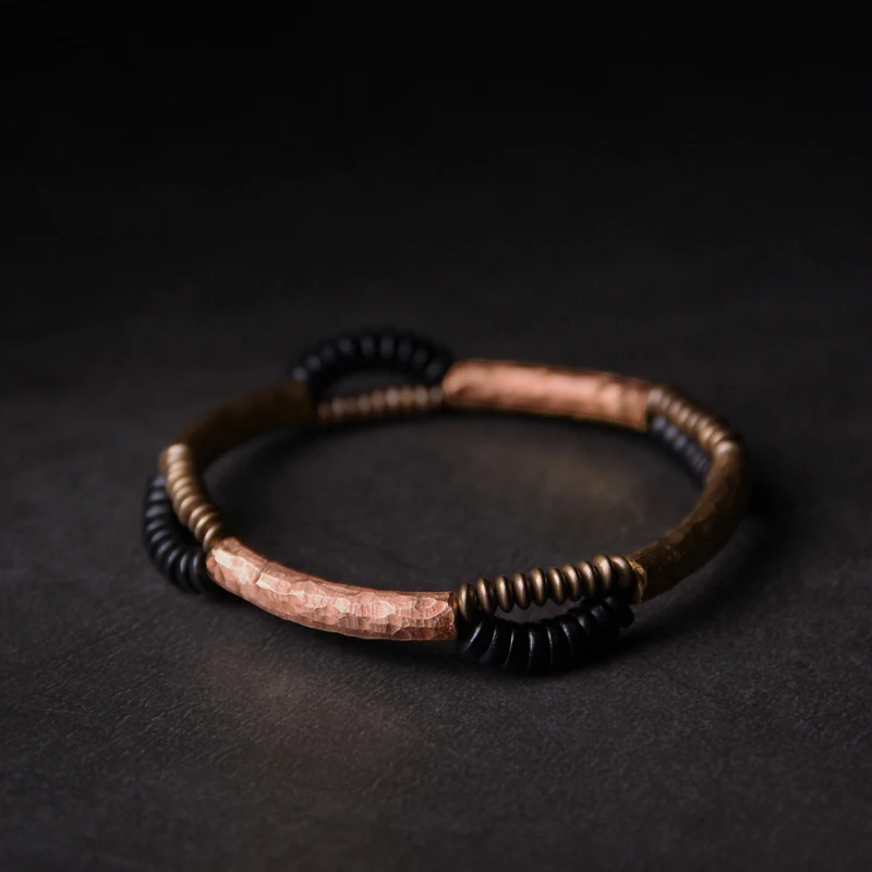 Handcrafted Antique Finish Copper Bracelet Black Wood Ebony Vintage Jewelry For Men Women Bangle Metal Street Wrist Accessories