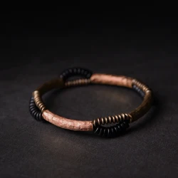 Handcrafted Antique Finish Copper Bracelet Black Wood Ebony Vintage Jewelry For Men Women Bangle Metal Street Wrist Accessories