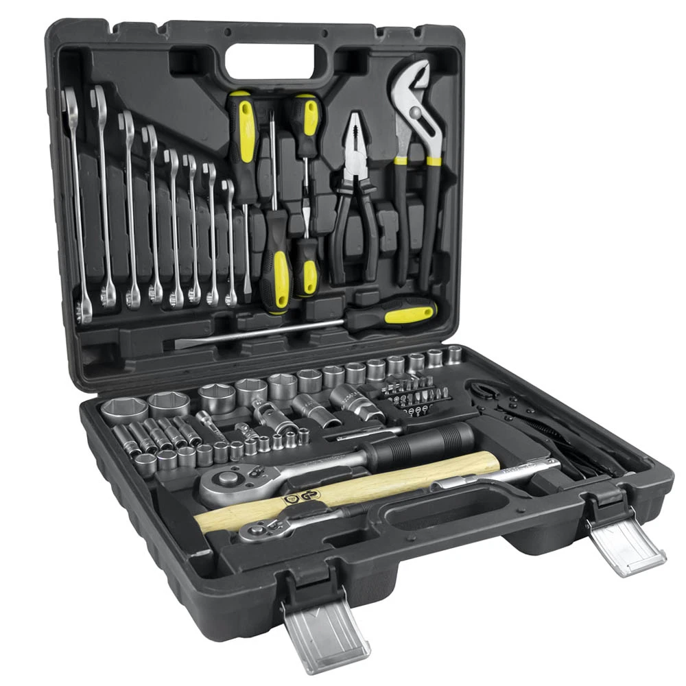 72 piece tool case with hexagonal glasses, combination glasses and keys, peña hammer, pliers and allen keys