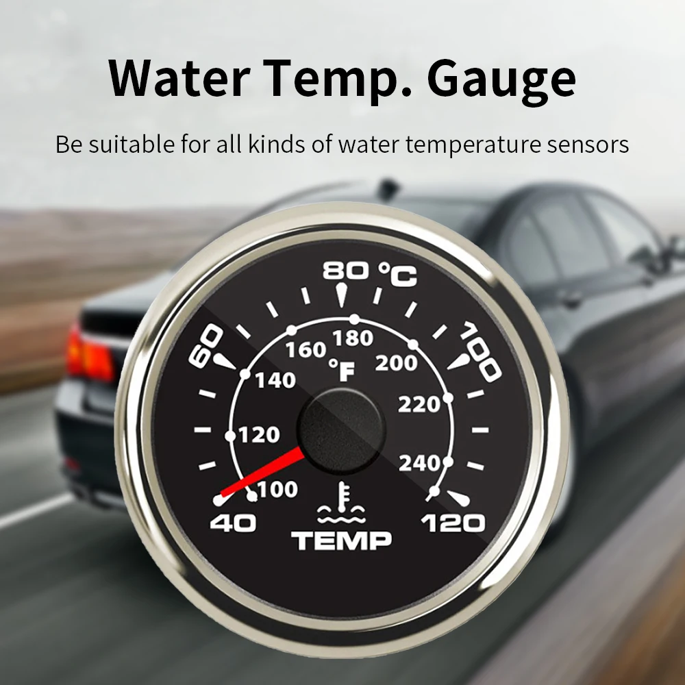 Universal 2Inch Water Temp Meter Car Temperature Gauge Indicator for Engine Motorcycle RV Auto Yacht Boat with 8 Color Backlight