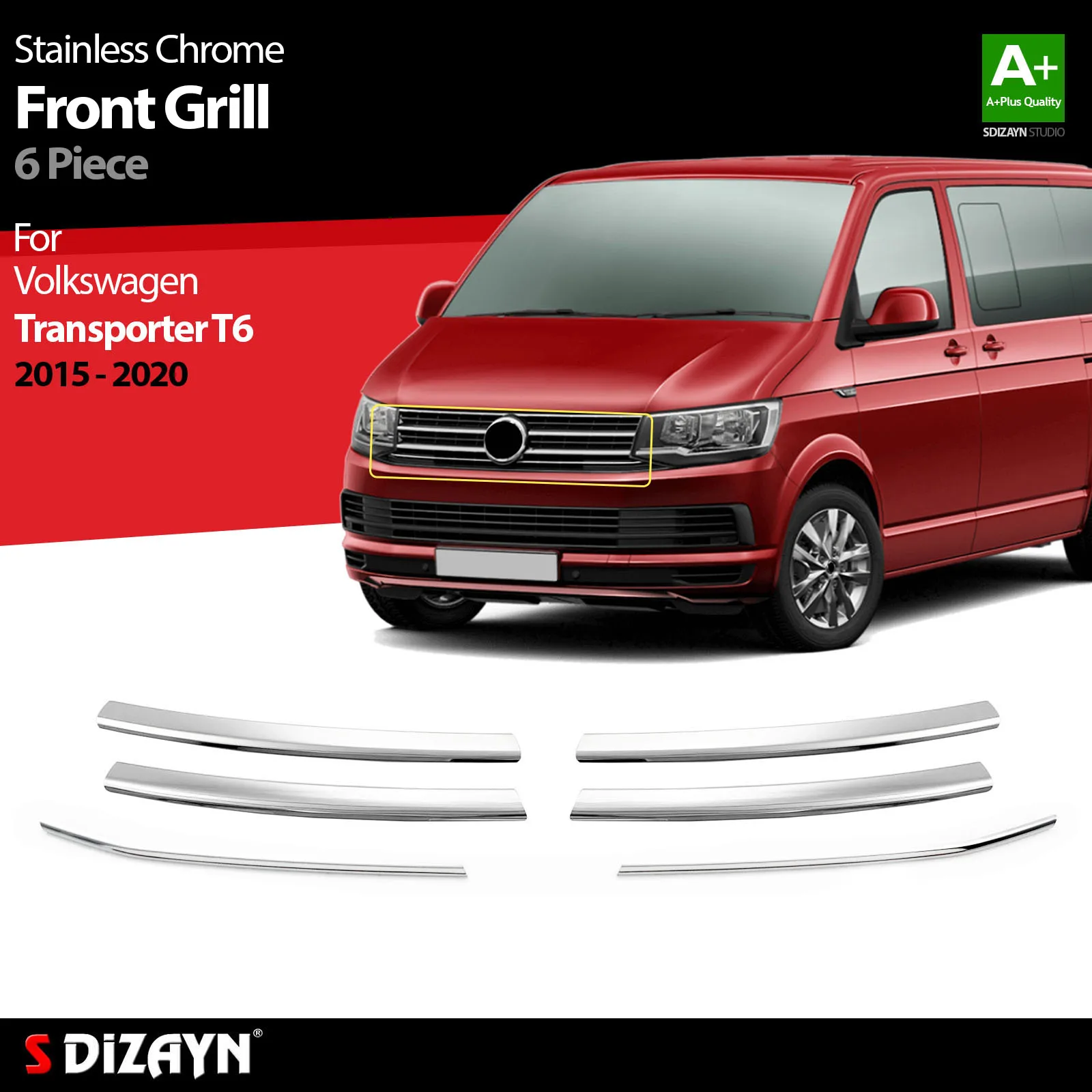 

S Dizayn For Volkswagen Transporter T6 Chrome Front Grill Stainless Steel 6 Pcs VW Exterior Car Accessories Parts Auto Products