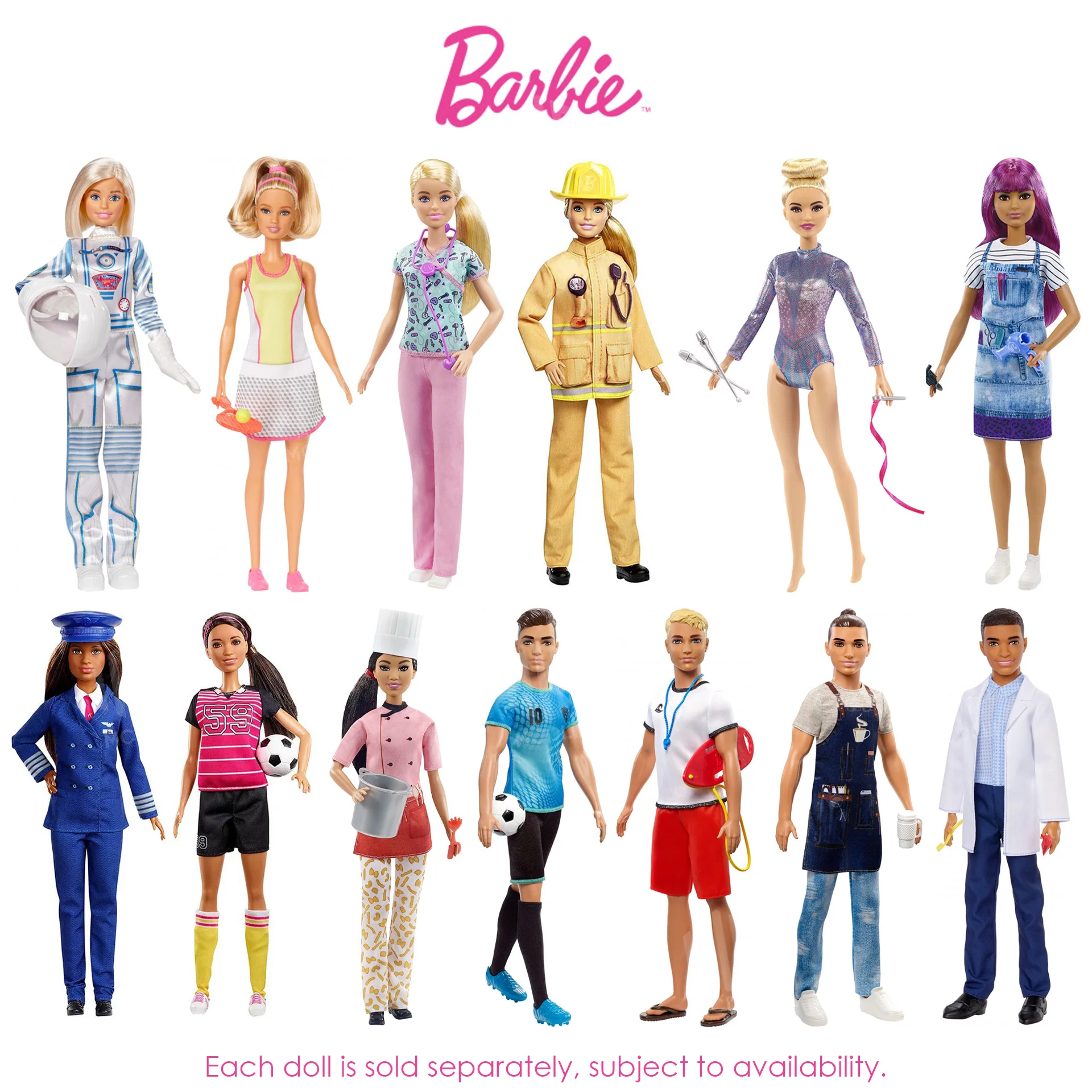 Original Barbie Career Dolls Barbie Nurse Fireman Ken for Barbie Collector Girls Kids for Toy Profession Accessories DVF50-GFX23