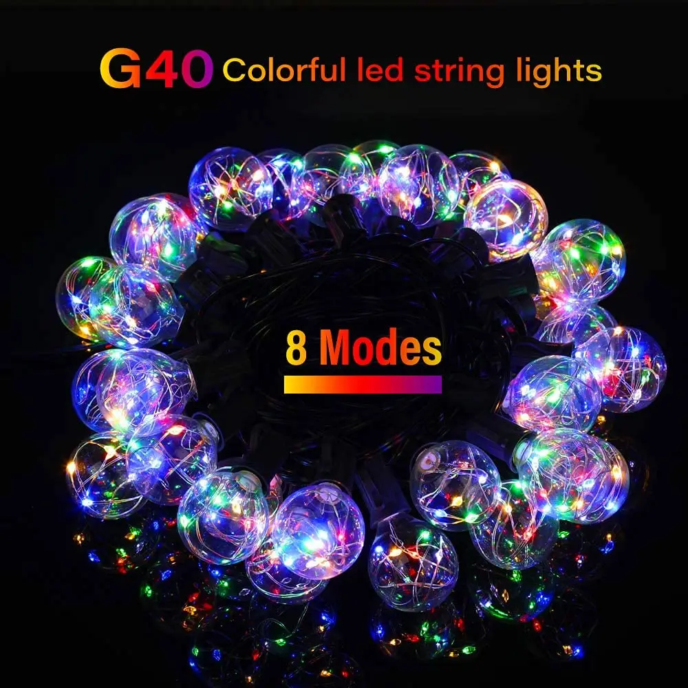 ColorRGB,Solar Outdoor String Lights,Solar & USB Dual Power G40 Globe String Lights for Backyard Pergola Party Bistro