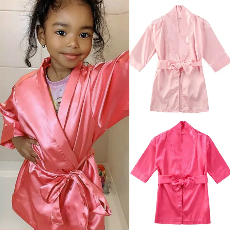 PUDCOCO New Kid Baby Girls Summer Ice Silk Soft Pajamas Homewear Children Loungewear Sleepwear Nightgown Long Sleeve Robes 1-7Y