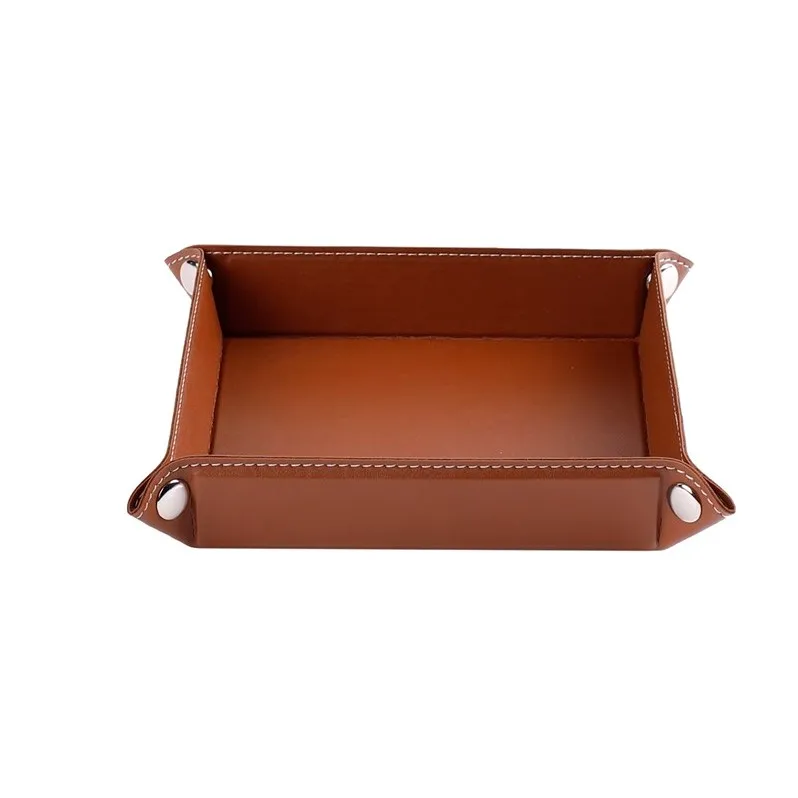 Foldable Storage Box PU Leather Square Tray for Key Wallet Coin Box Tray Desktop Storage Box Trays Desk Set Desk Accessories