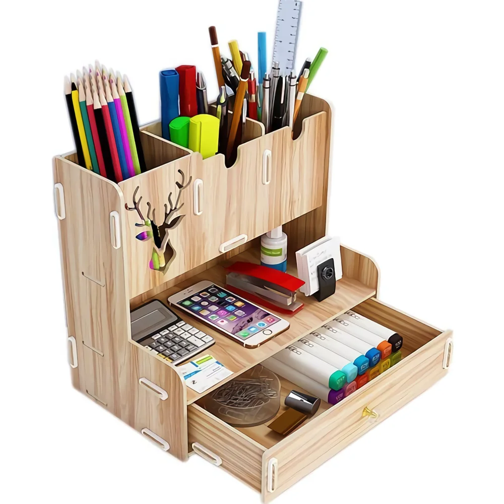 Organizer Tempat Pensil Meja Kayu 23X15X25 Cm
