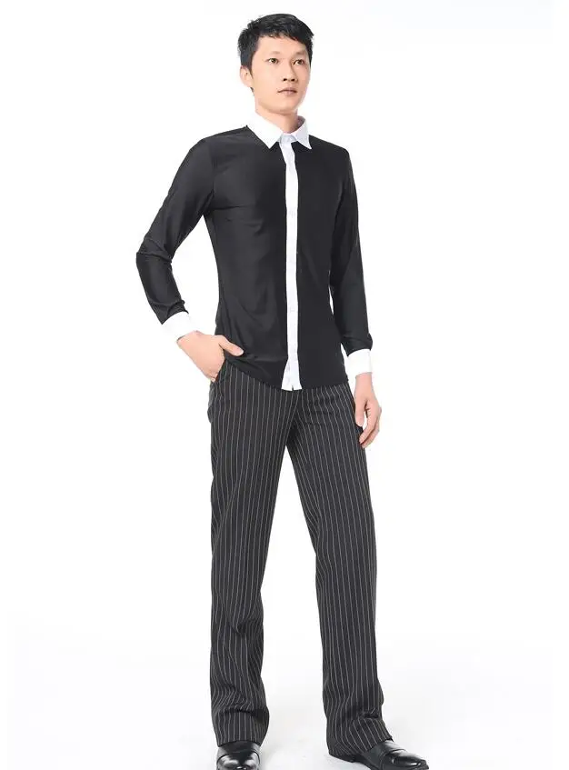 black white stripe Boy ballroom pants latin cha cha samba salsa boy men dancing pants with side pocket