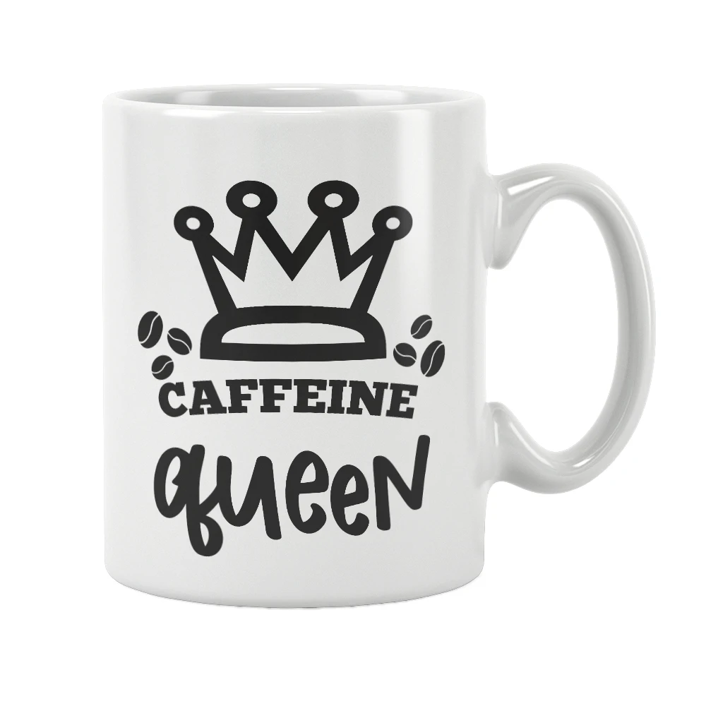 Caffeine Queen Mug Coffee Cup White Ceramic Drinkware Cute Funny Quote Creative Unique Special Birthday Aniiversary Gift Ideas