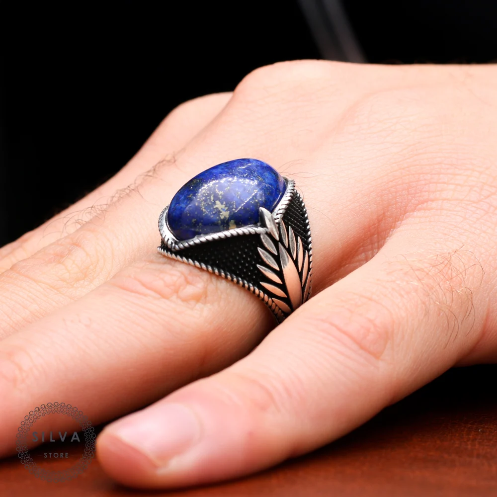 

Lapis Stone 925 Silver Men's ring. Men's Jewelry Stamped With Silver Stamp 925 All Sizes Are Available