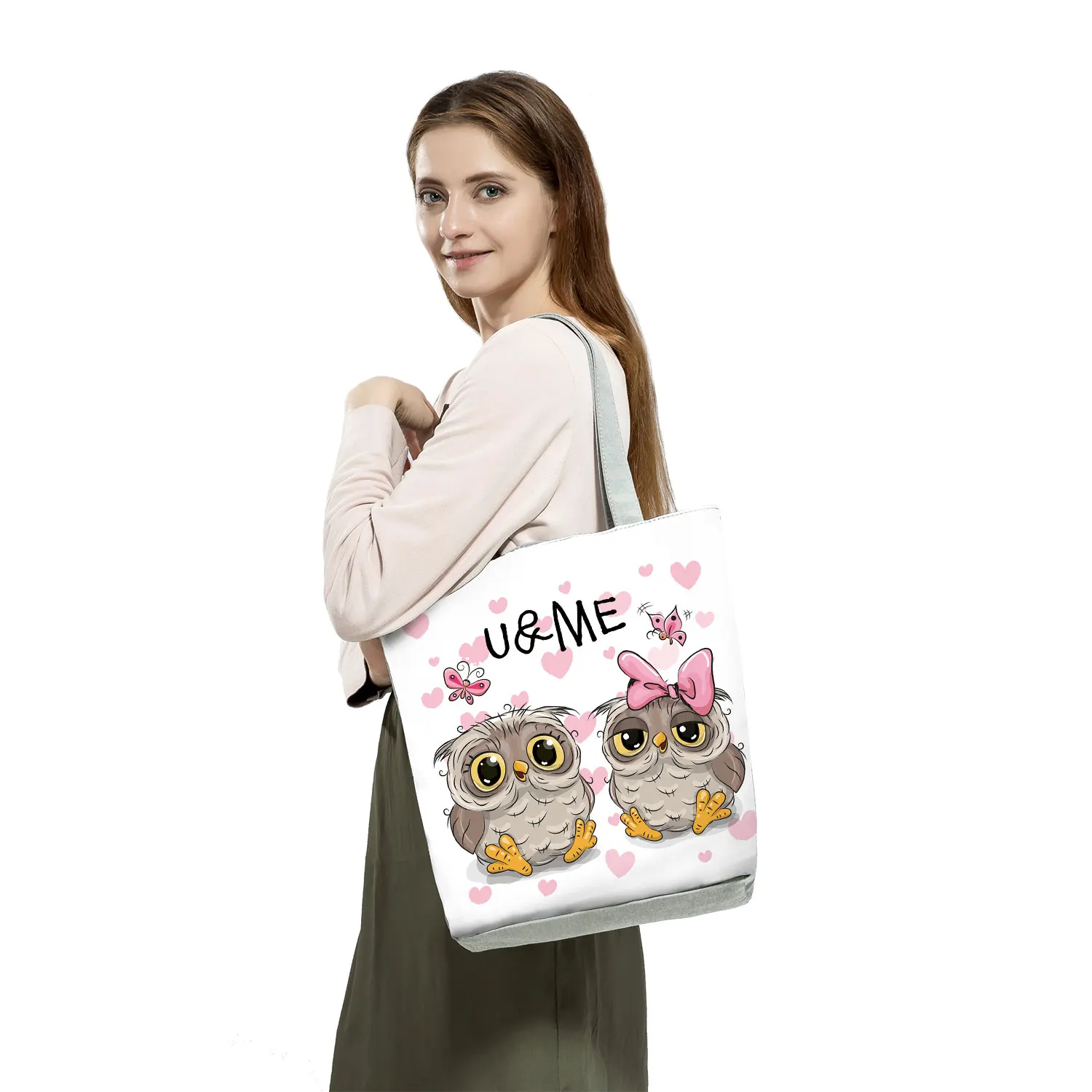 Cute Owl New Print Handbag High Capacity Shopper Bag Cartoon Travel Beach Foldable Women Fashion Shoulder Bag Practical Portable