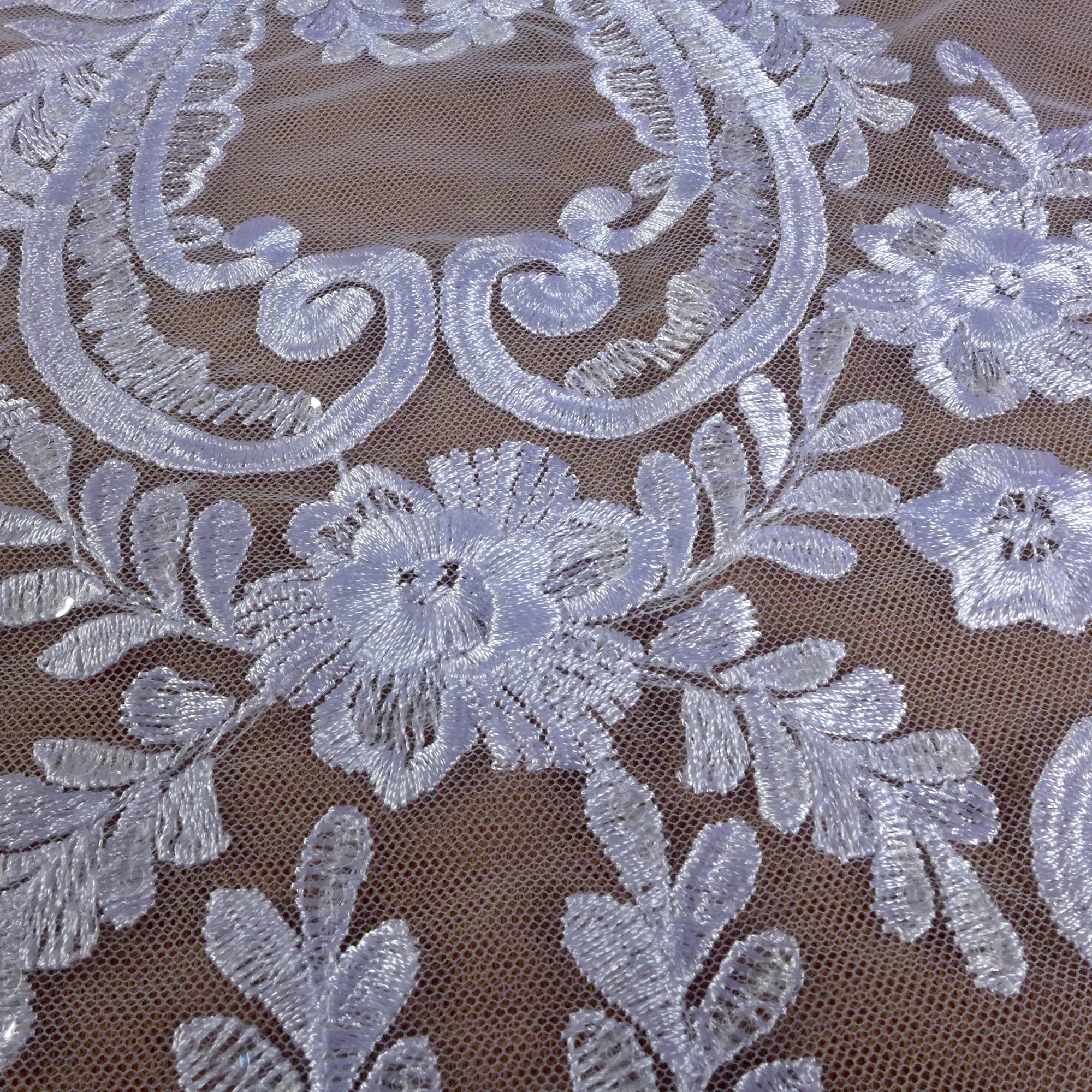 La Belleza PURE WHITE  lace fabric,heavy embroidery bridal lace fabric,clear sequins large patterns lace fabric 1 yard