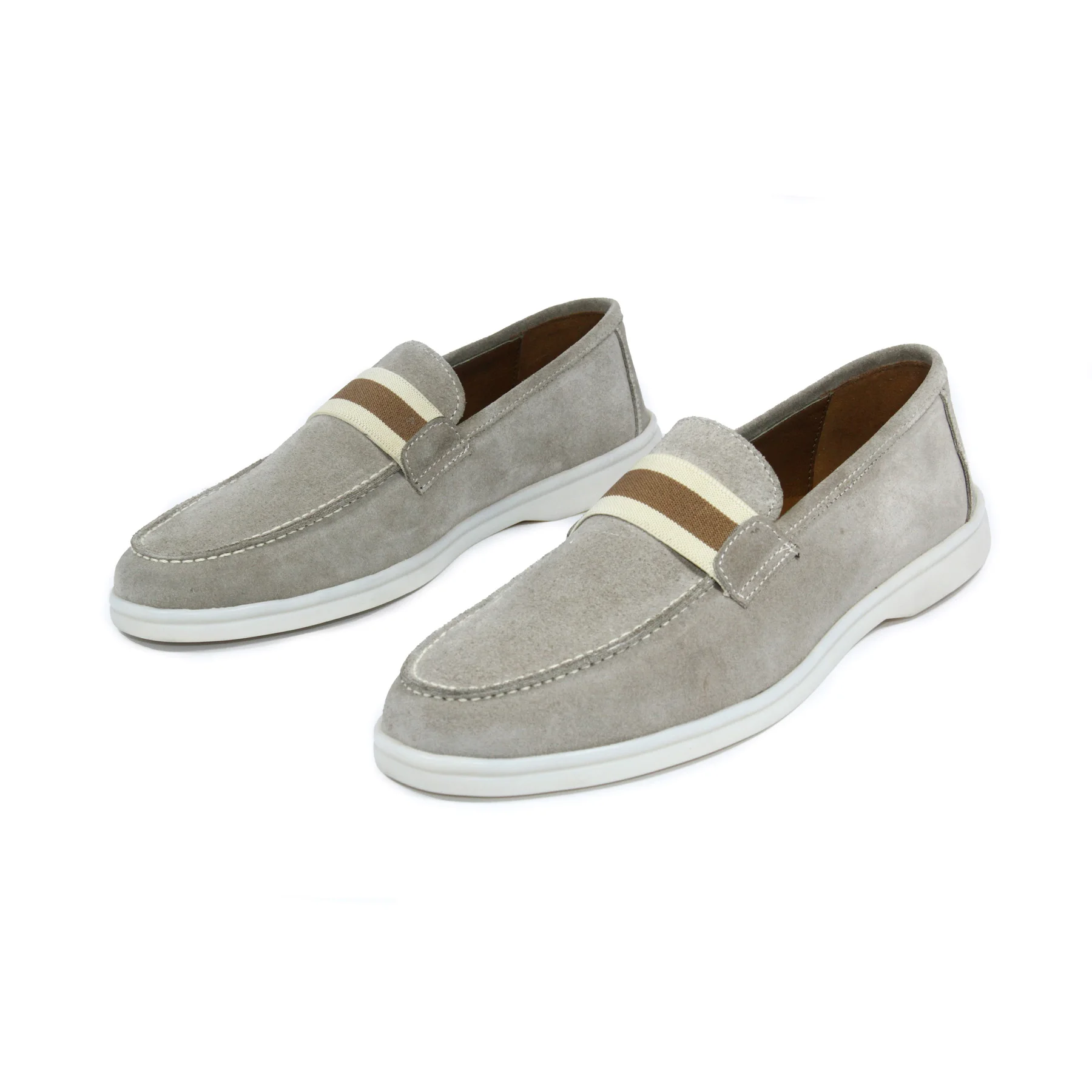 Men's Beige Suede Casual Loafers, Genuine Calfskin Leather, Daily Comfort Slip On Flat Shoes for Men, Spring Summer 2022