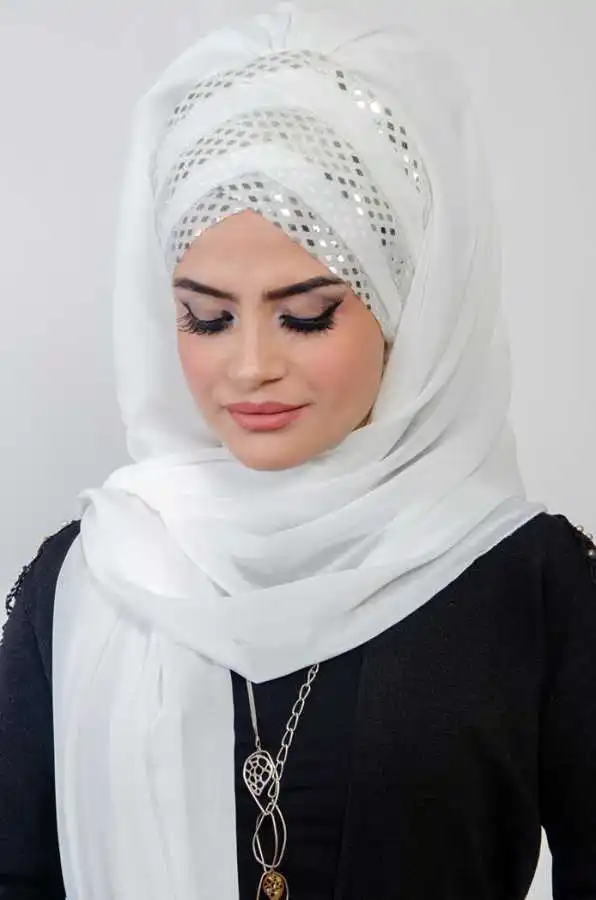 Ottoman Drapeli Bandana Shawl aışe ıslam Muslim female header hıjab scarf sal wedding bridal April abaya private dubai Ara