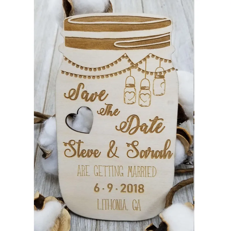 Save the Date,Mason Jar Wedding Invitation , Custom Wedding Announcement,Rustic Invite Wood Invitation