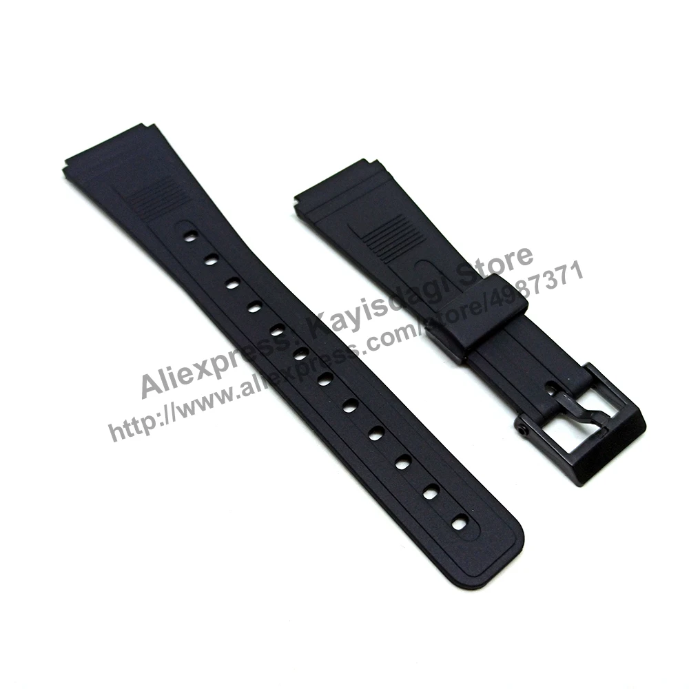 19mm Black Rubber Watch Band / Strap compatible Casio DB-30 , DB-31 , FW-52W , FB-52WMKD , FB-52WTN