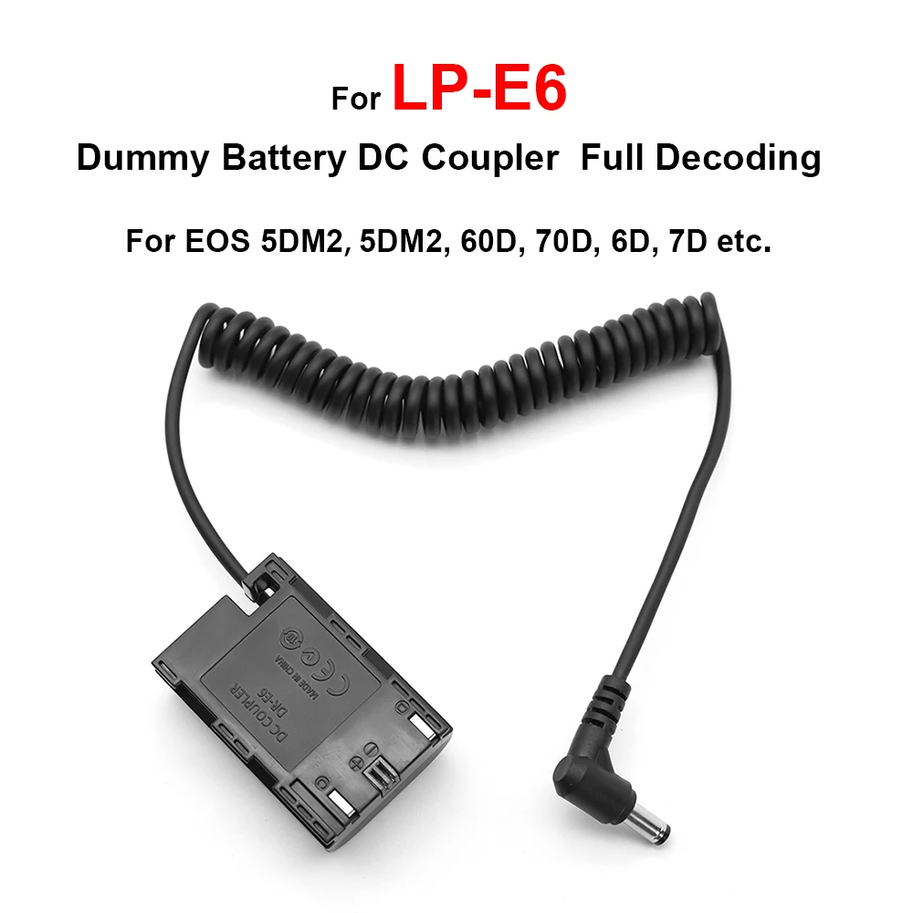 LP-E6 Dummy Battery 5525 DC Coupler Full Decoding 8.4V 2A Spring Cable for Canon 5D Mark II,  5D Mark III, 60D, 70D, 7D, 6D etc.