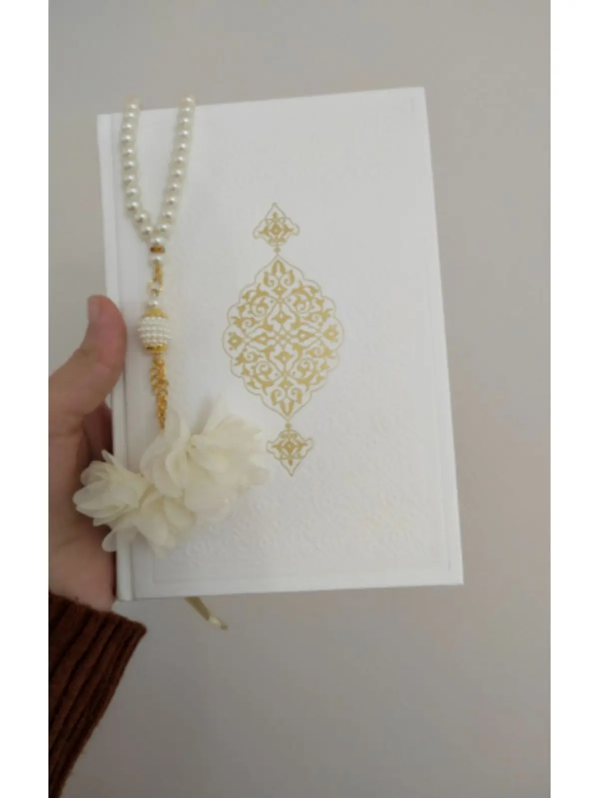 2 Pc Set The Holy Quran And Pearl Rosary Golden Color My Prayer Book Green Luxury Bound Muslim Gift Set Religious Book Golden