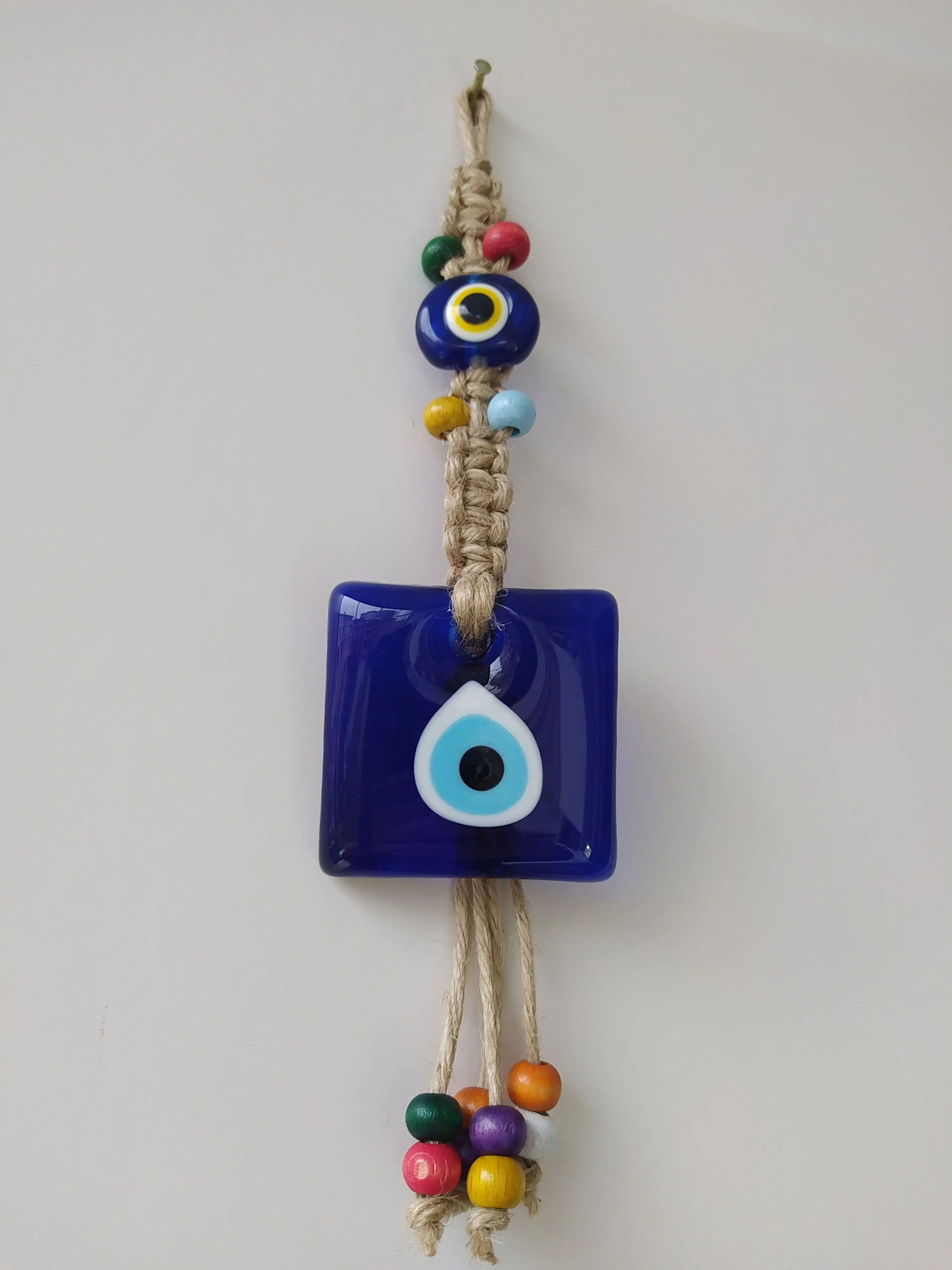 Square Evil Eye 6 cm Glass Bead Pendant Charm Turkish Handmade Amulet Wall Hanging Talisman Boho Home Decor Made in Turkey