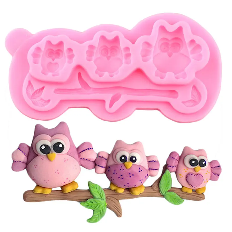 Owl Family Silicone Mold Animal Tree Branch Leaf Candy Chocolate Gumpaste Fondant Molds Cake Decorating Tools Clay Resin Moulds