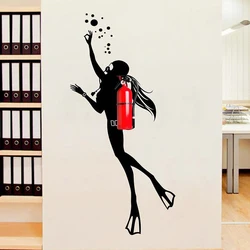 Girl Scuba Diver Wall Decal Which Can Be Combined With A Fire Extinguisher Office Creative Wall Sticker Car Laptop Cup Decals