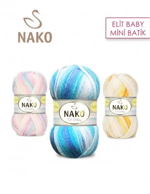 Nako Elit Baby Mini Tie Dye Knitting Yarns 100% Premium Anti Pill Acrylic 100 gr - 250 meters 5 pcs