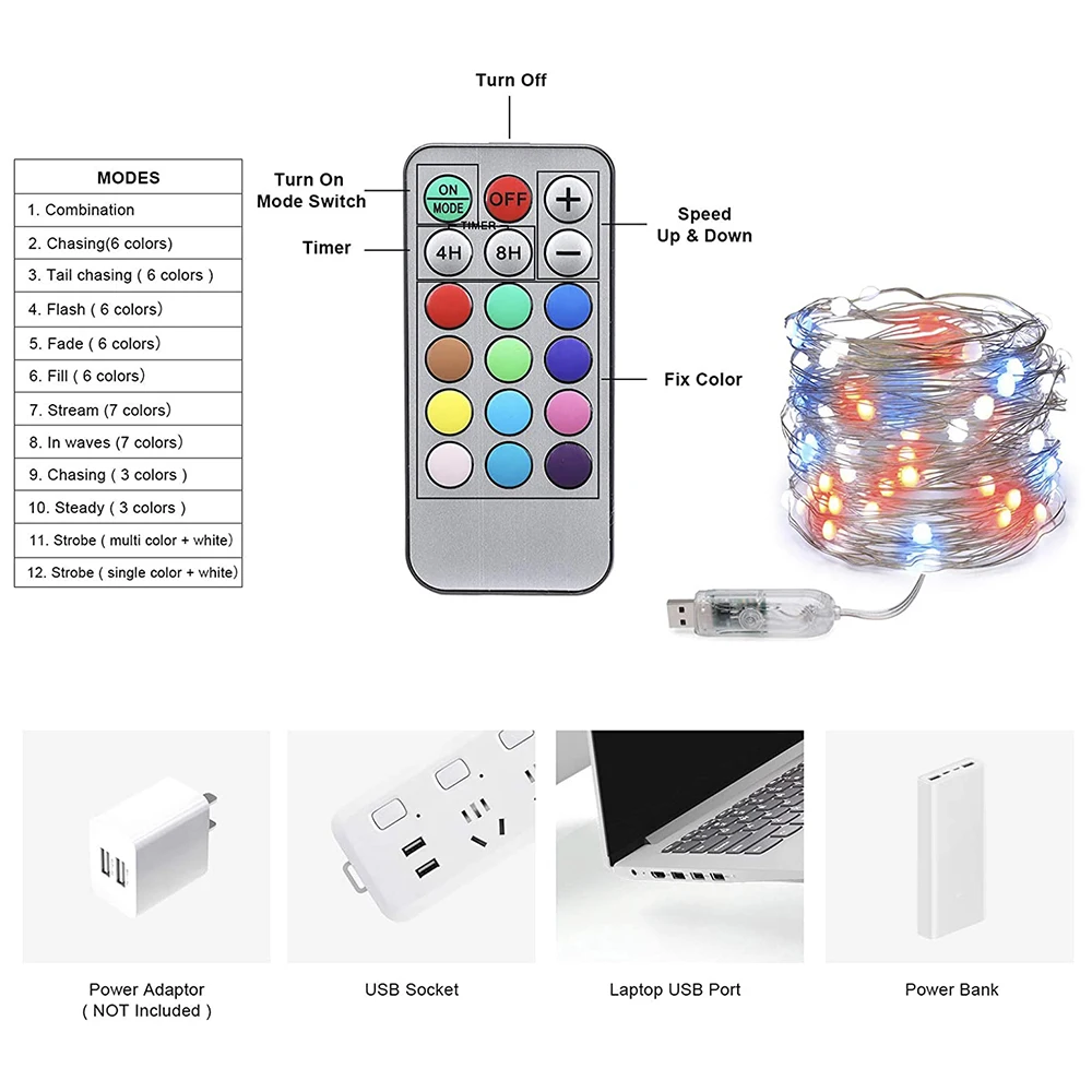 5v usb alimentado individualmente endereçável rgb ic conduziu luzes de fadas da corda de cobre do pixel 10m 100led impermeável com controle remoto