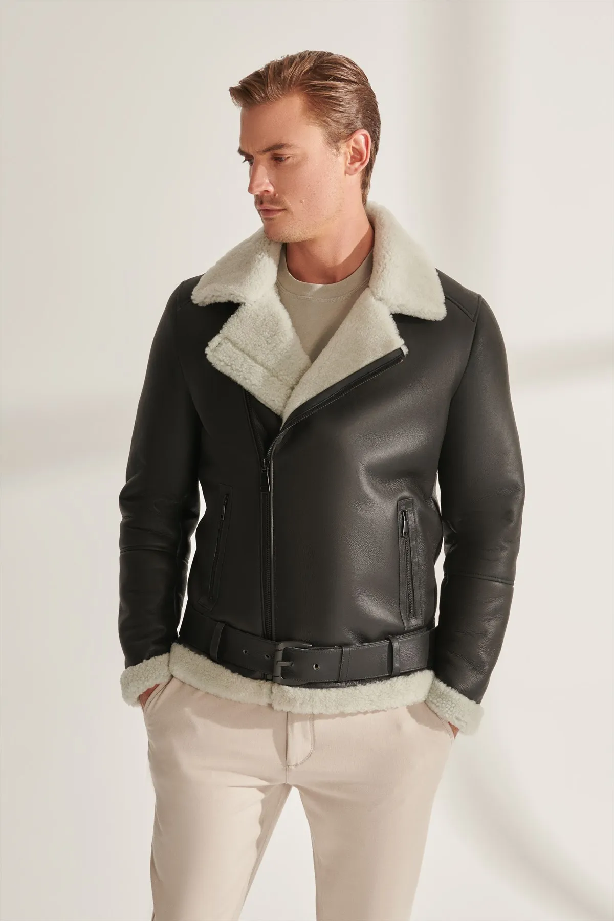 Veste de motard en cuir de mouton pour homme, manteau en fourrure de mouton véritable, Parka d'hiver douce de haute qualité, tenue de nouvel an à la mode, fabriquée en turquie