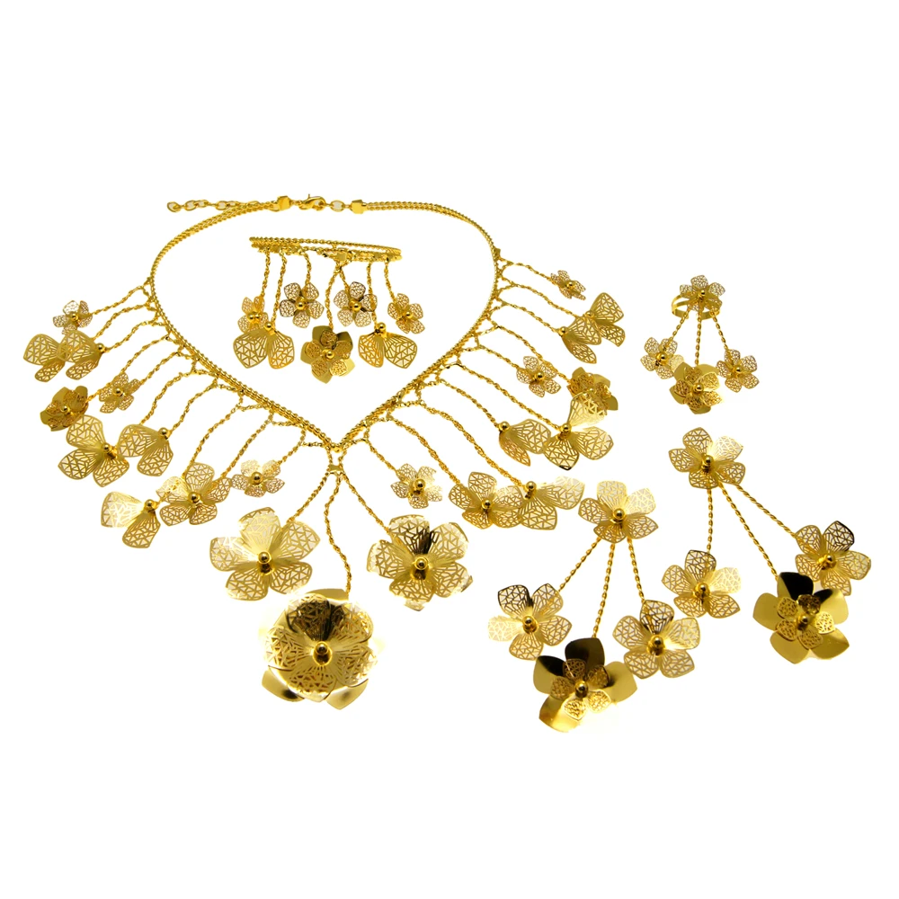 Bracelet Necklace For Women Brazil Plated Gold Handmade Big Jewelry Set Festive Wedding Orders Trend  Oversized Necklace H20024