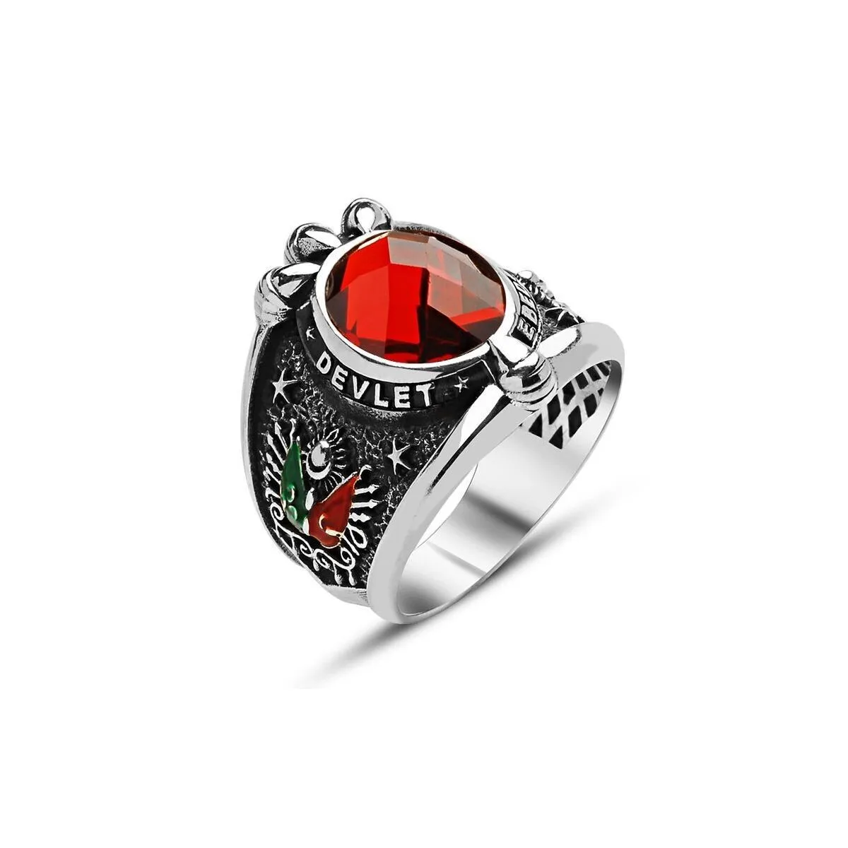 

925 Sterling Silver Elegant Model Red Zircon Stone Plain Ring Men' Ring Exclusive Chic Accessory for Men Special Ring