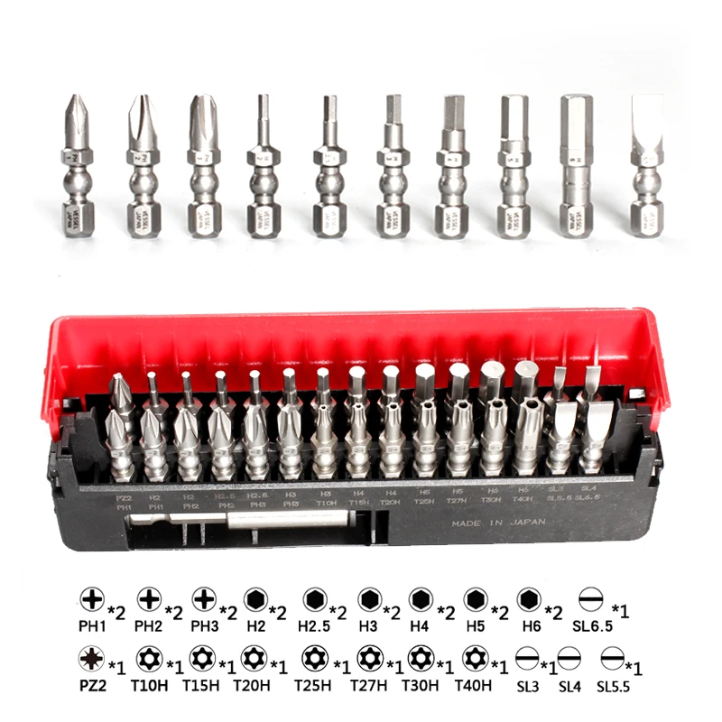 Vessel 31pcs Impact Ball Screwdriver Bit Set | Includes Magnetic Extension Bit in Slide Case