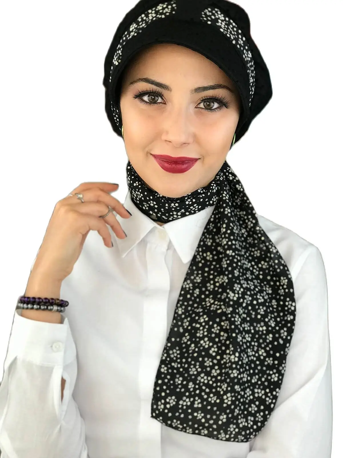 New Fashion 2021 Islamic 1headscarf Turban Women's Seasonal Bonnet One-piece Foulard Black Polka Dot Scarf Şapka Bone