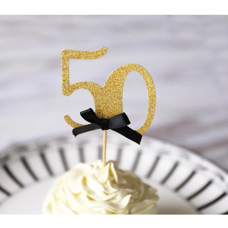 

Customised GOLDEN FIFTY glitter Cupcake Topper/Personalised Anniversary Topper/Birthday glod Cupcake Topper/table decorations