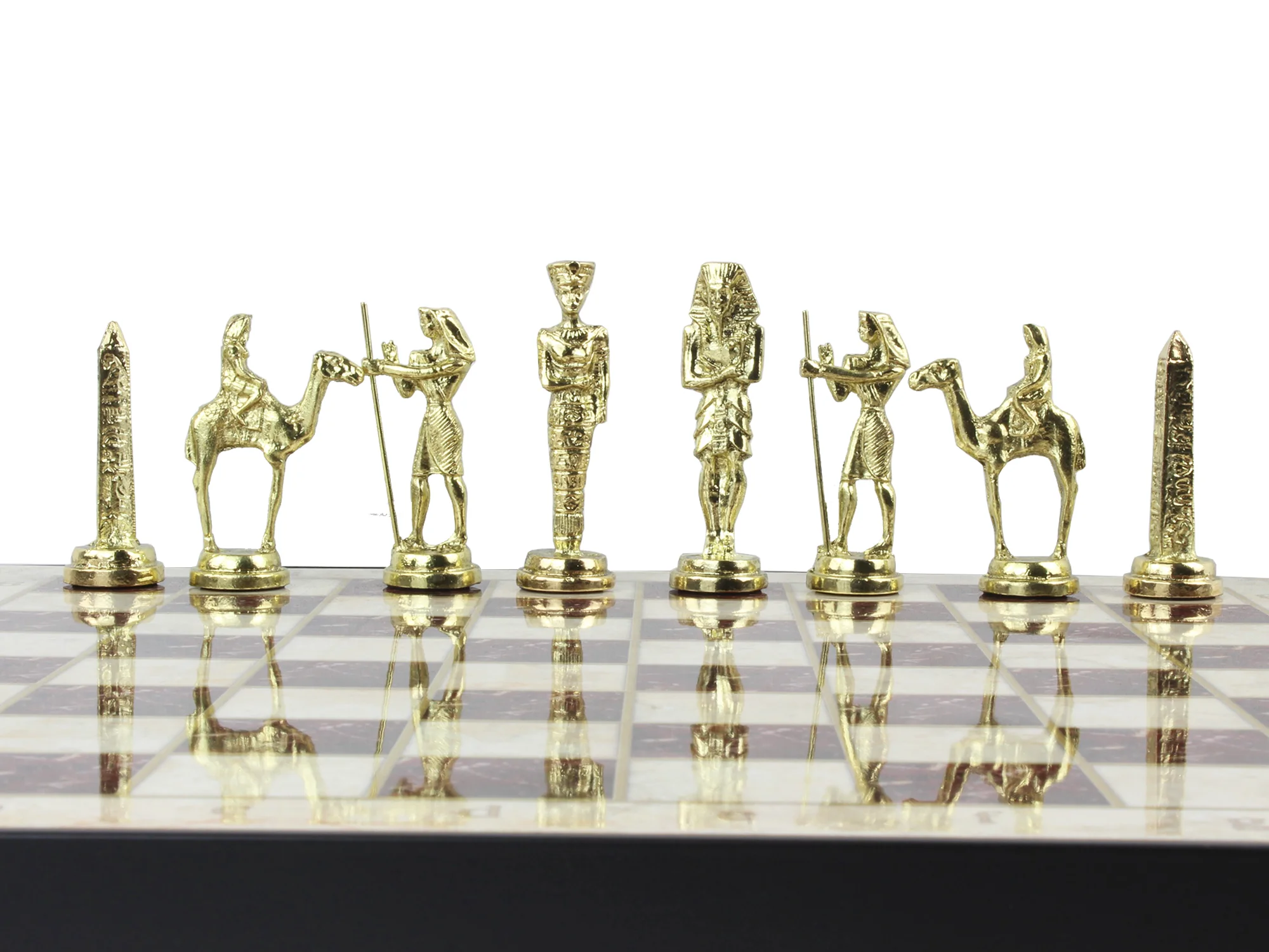 

14.5 Inch Red Chess Set Marble Patterned Custom Chess Board Game Travel Games Personalized Gift Chess with Egypt Pharaoh Figures
