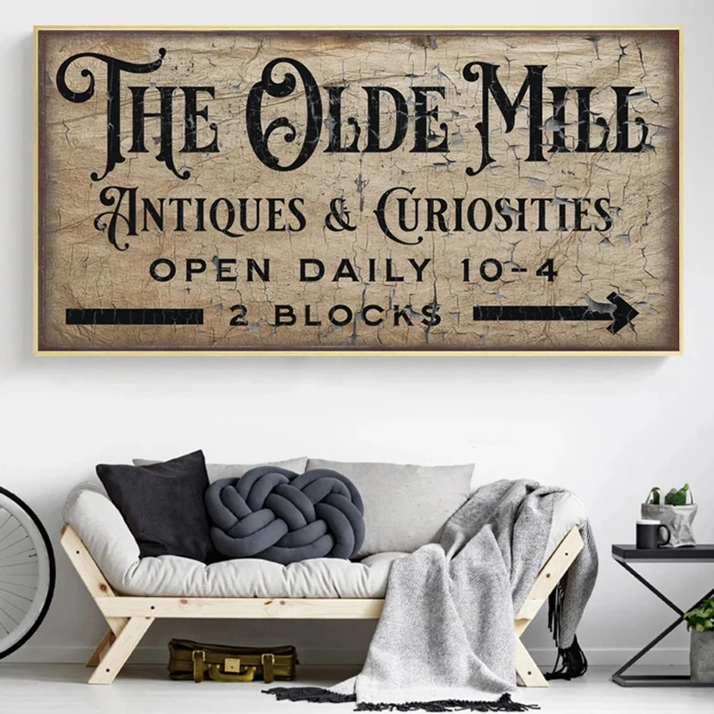 

The Olde Mill Antiques And Curiosities Canvas Painting Wall Art Vintage Old Time Sign Posters And Prints Farmhouse Home Decor