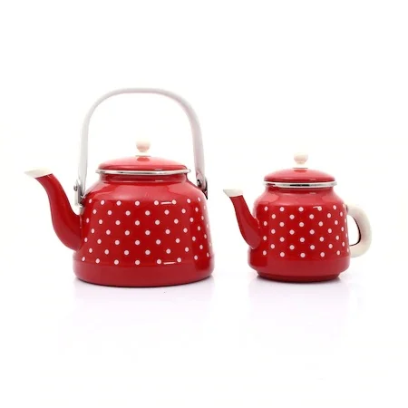 Troy Checkered Teapot Set Enamel Green RED BLUE Teapot Set Luxury Nostalgia Collection 1,1 / 2,5 L FAST CARGO TURKIYE