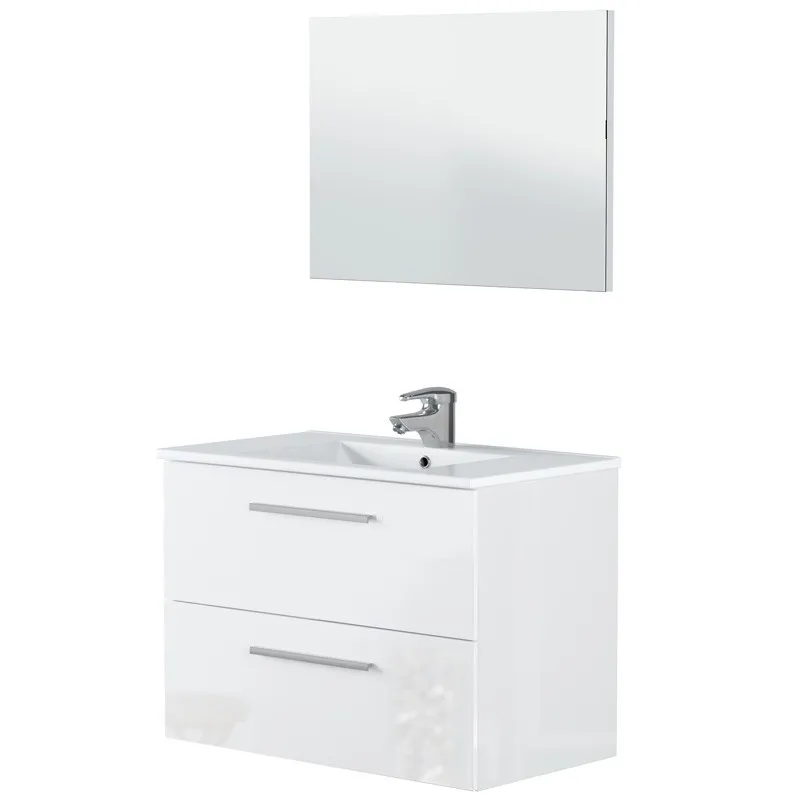 Bathroom bathroom suspended toilet furniture with mirror White Shine 2 drawers 80x45x57 cm does not include sink…