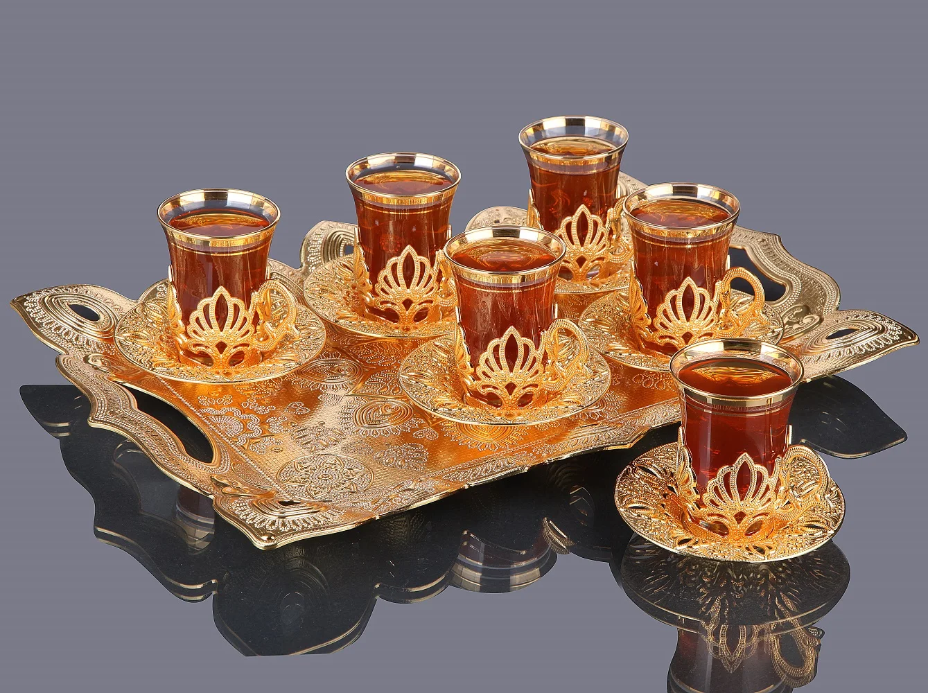 12 Pieces/6 Person Tea Set With Handle Traditional Turkish Style Gold Perfect Quality Made in Turkey