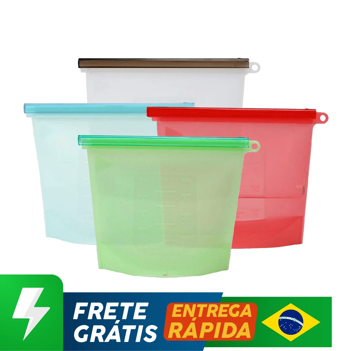 Saco de Alimentos Silicone Com Fecho Hermético 1,5 Litros Topen Home