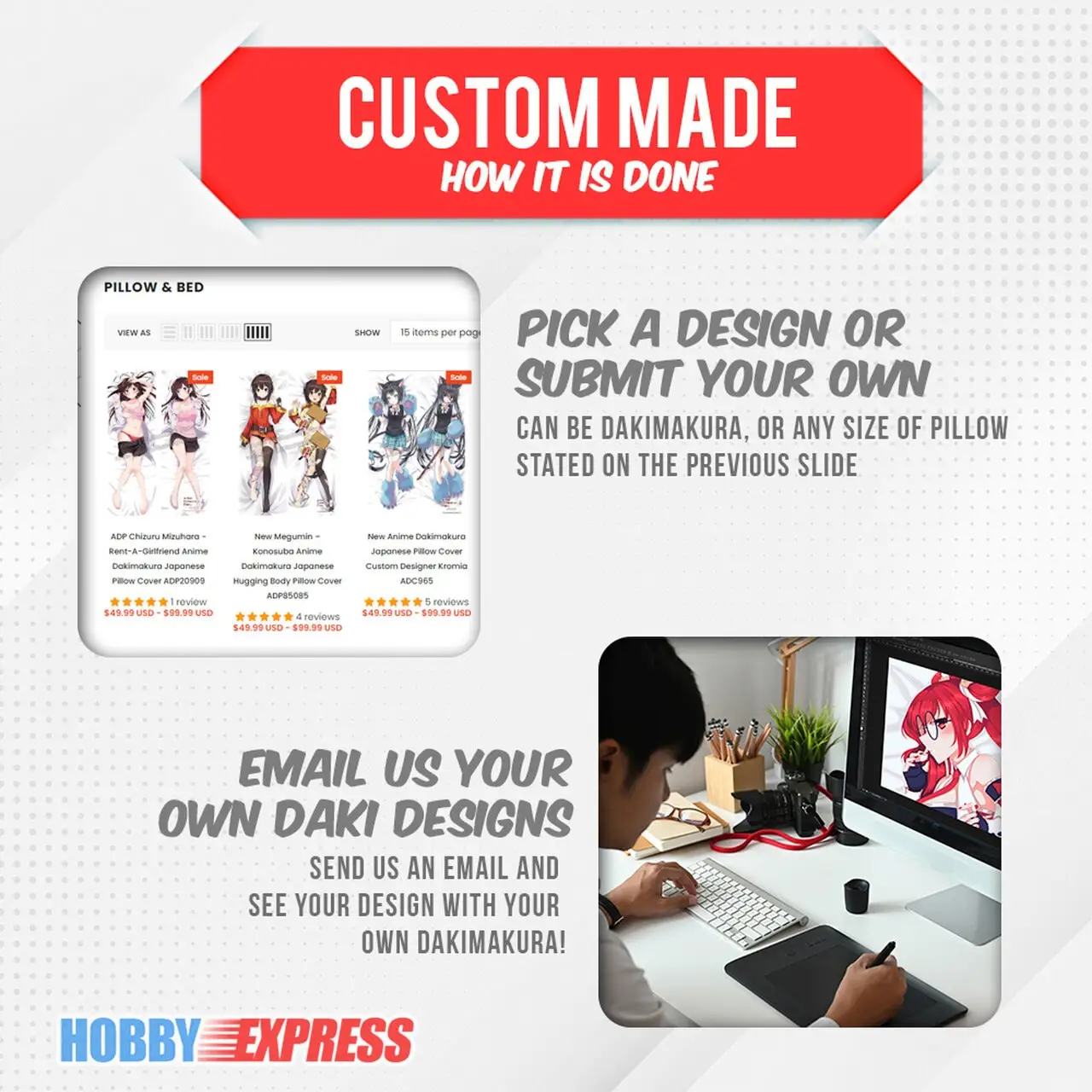 Hobby Express Custom Made Dakimakura Personalized Japanese Anime Hugging Body Pillow Cover DIY  Life Size Cushion Bedroom Use